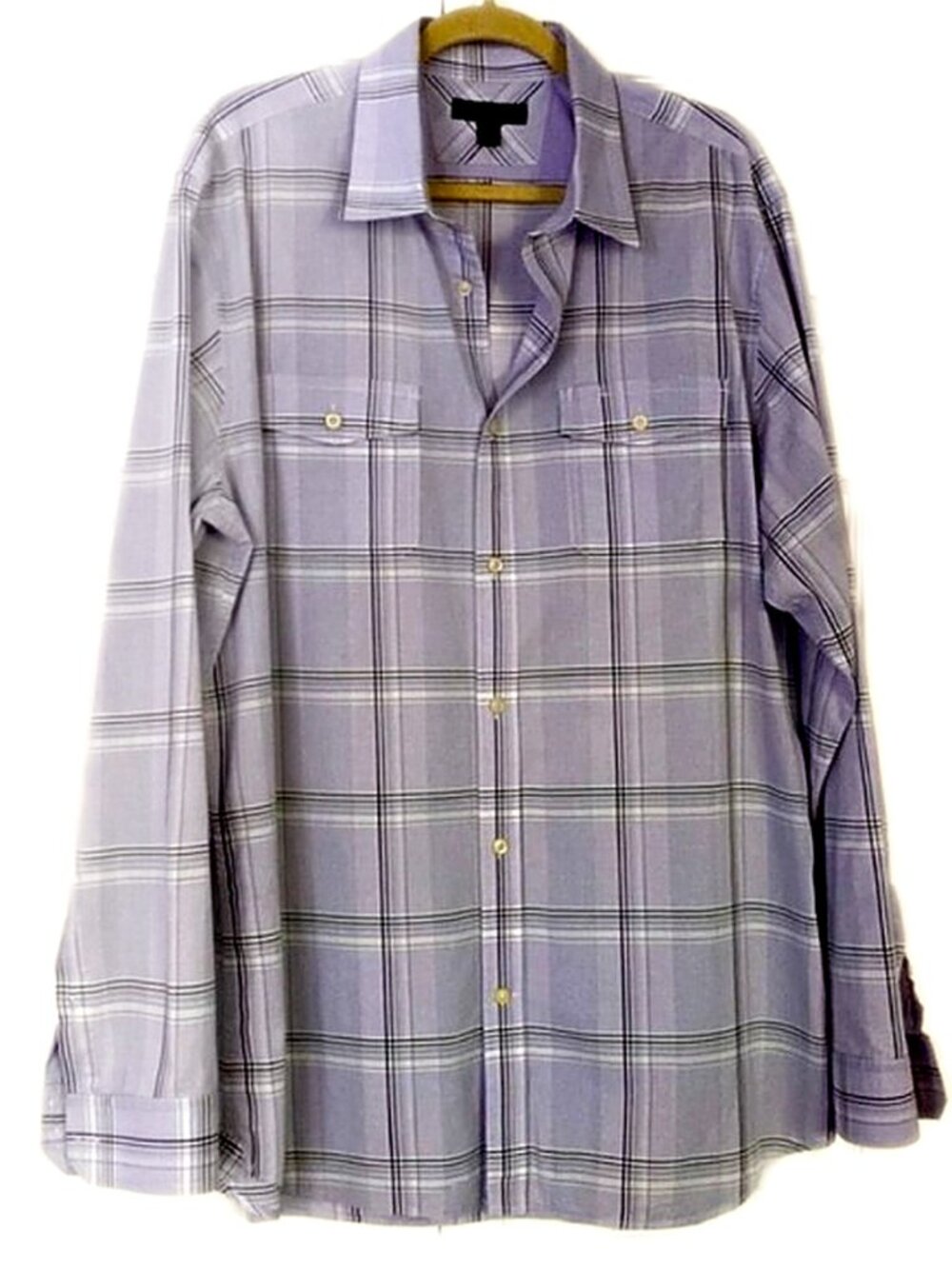 Banana Republic Dress Plaid Purple Shirt size Neck17.5